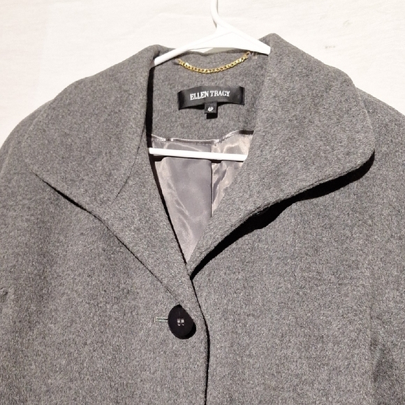 Wool Angora Pea Coat, Grey, Ellen Tracy Sz 4, NWOT - Picture 4 of 16
